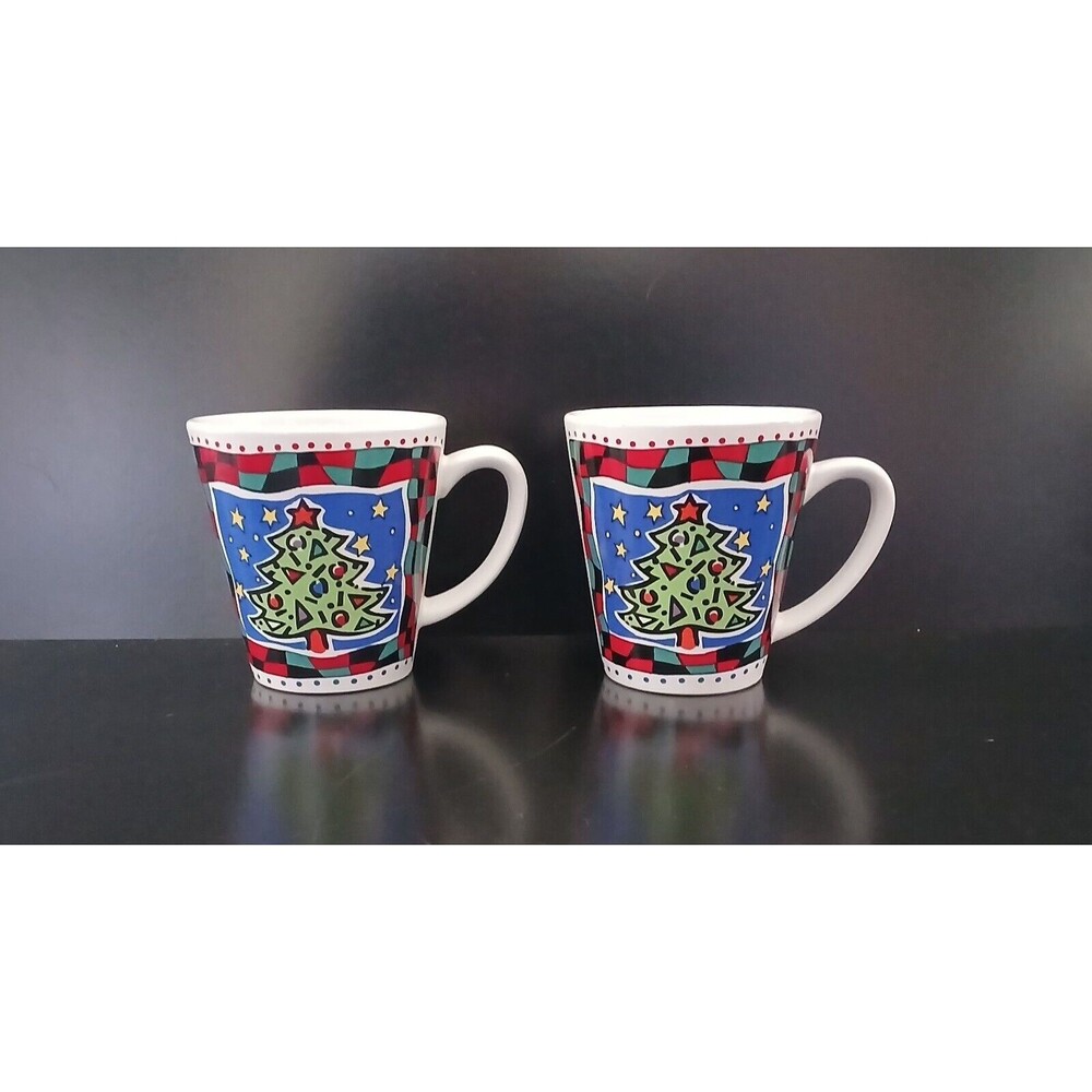 Christmas Tree Coffee Mug Vintage Set of 2 - 8 Oz Holiday Mugs Tb Toy Trading Co